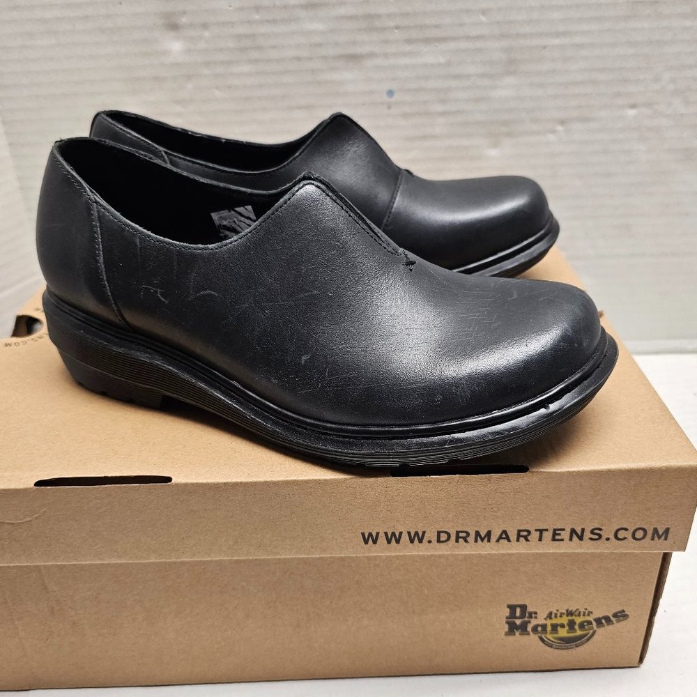Dr Doc Martens Black Goth Chunky Work Slip On Clogs Shoes Womens 8 US L 39 Eur